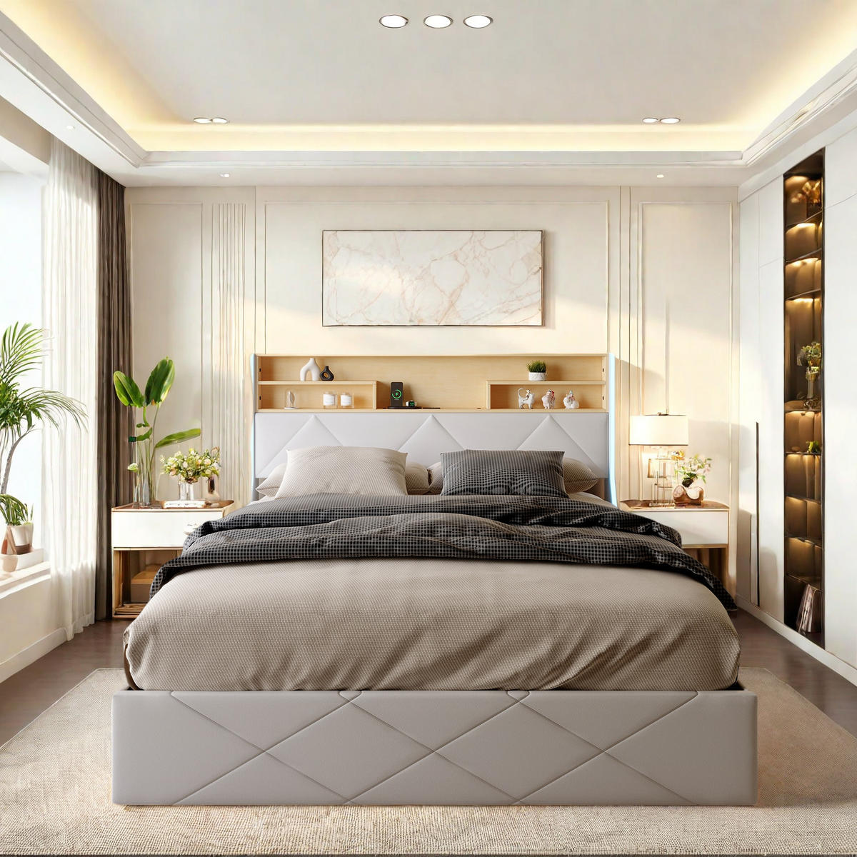 POLSTERBETT 140x200 cm Weiß PU Leder LED USB Bettkasten - Weiß, Holz (140/200cm) - SHOPENTRA