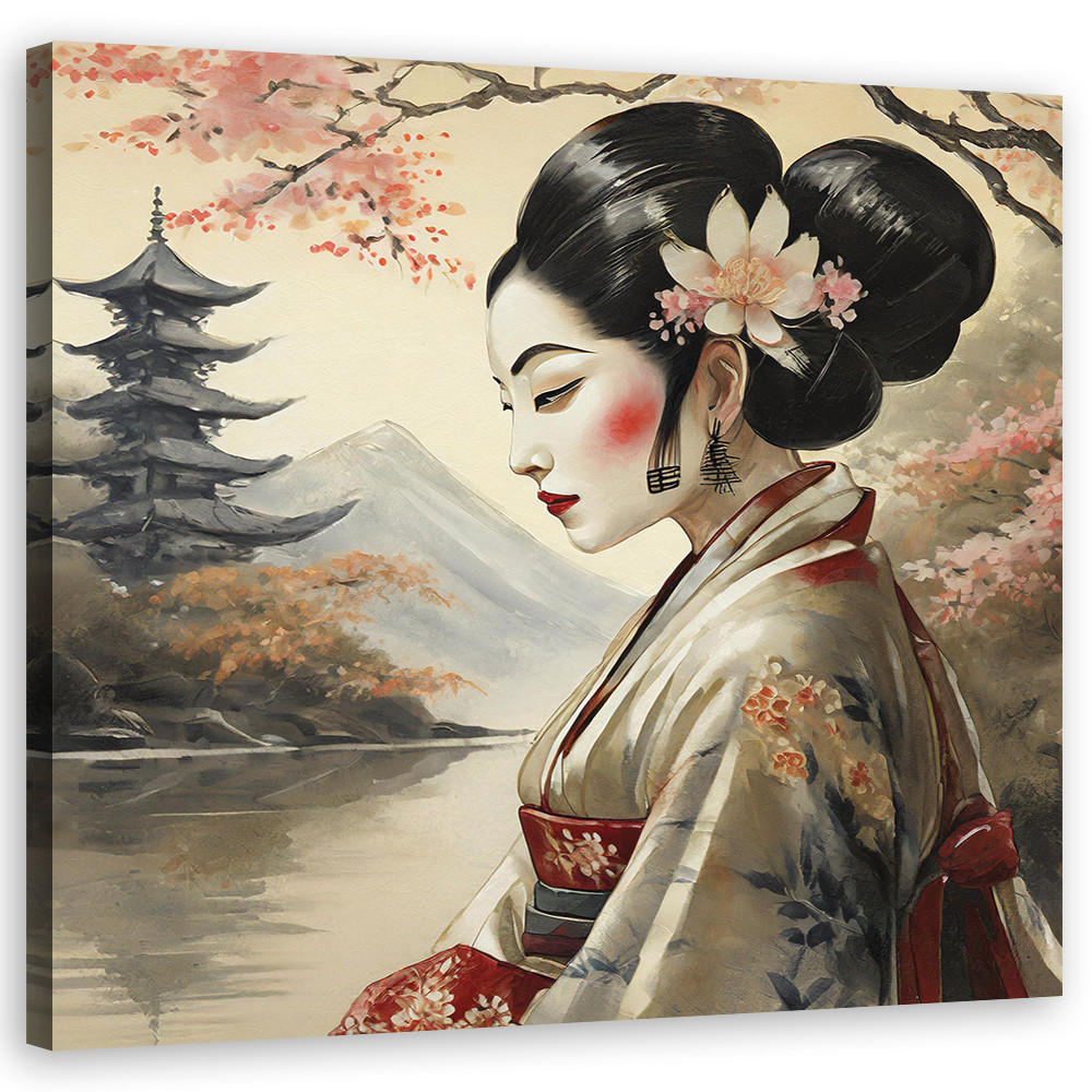 WANDBILD japanische geisha abstrakt - Beige, Textil (30/30cm) - Feeby