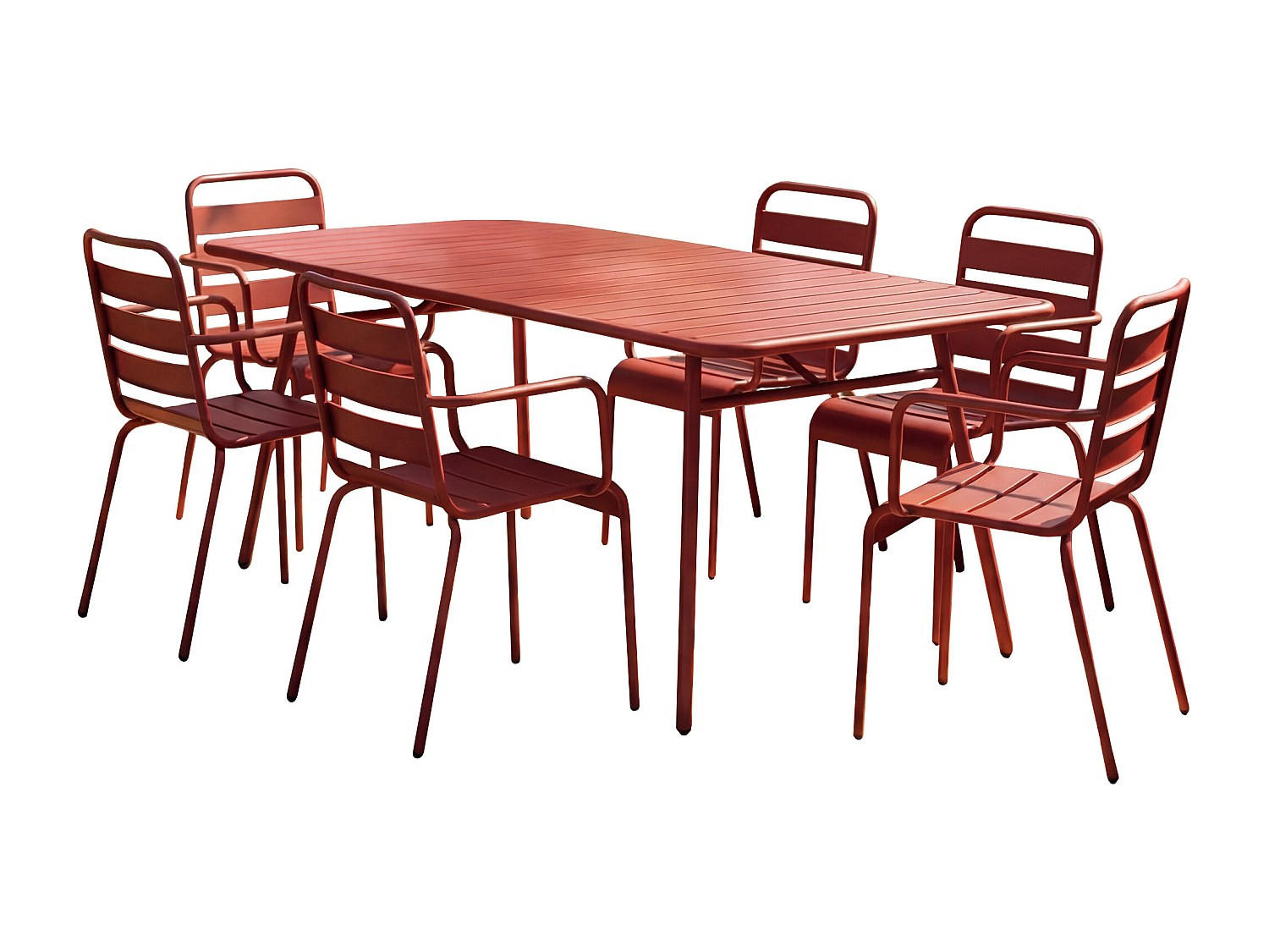 GARTENSITZGRUPPE aus Metall - ein Tisch L.160 cm und 6 stapelbare Sessel - Rot - MIRMANDE von MYLIA - Rot, Metall - Vente-Unique