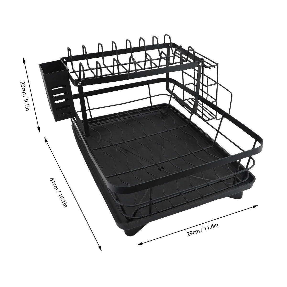 ABTROPFGESTELL 2 Etagen Edelstahl Schwarz – Großes Geschirrabtropfregal, rostfrei, multifunktionaler Küchen Organizer für Teller & Besteck - Schwarz, Metall (32/14/43cm) - Ej. Life