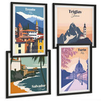 BILDER SET 4er Set - 50x50 cm & 40x60 cm Schwarzer Rahmen - Illustrationen zur Retro-Architektur der Berge - Schwarz, Kunststoff (50/50cm) - TULUP