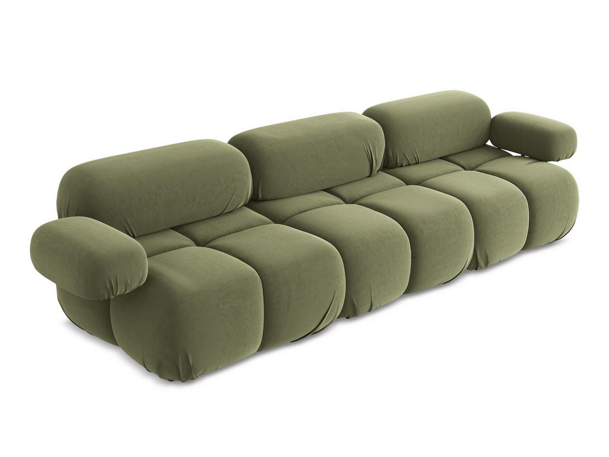 3-SITZER SOFA Samt Stoff Grün - Schwarz/Olivgrün, Kunststoff/Textil (285/70/96cm) - Makamii