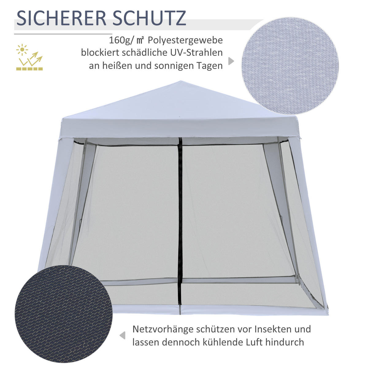 GARTENPAVILLON 300/300/245 cm mit Moskitonetz, wasserabweisendem Dach und Stahlgestell, Grau - Grau, Metall (300/245/300cm) - Redom