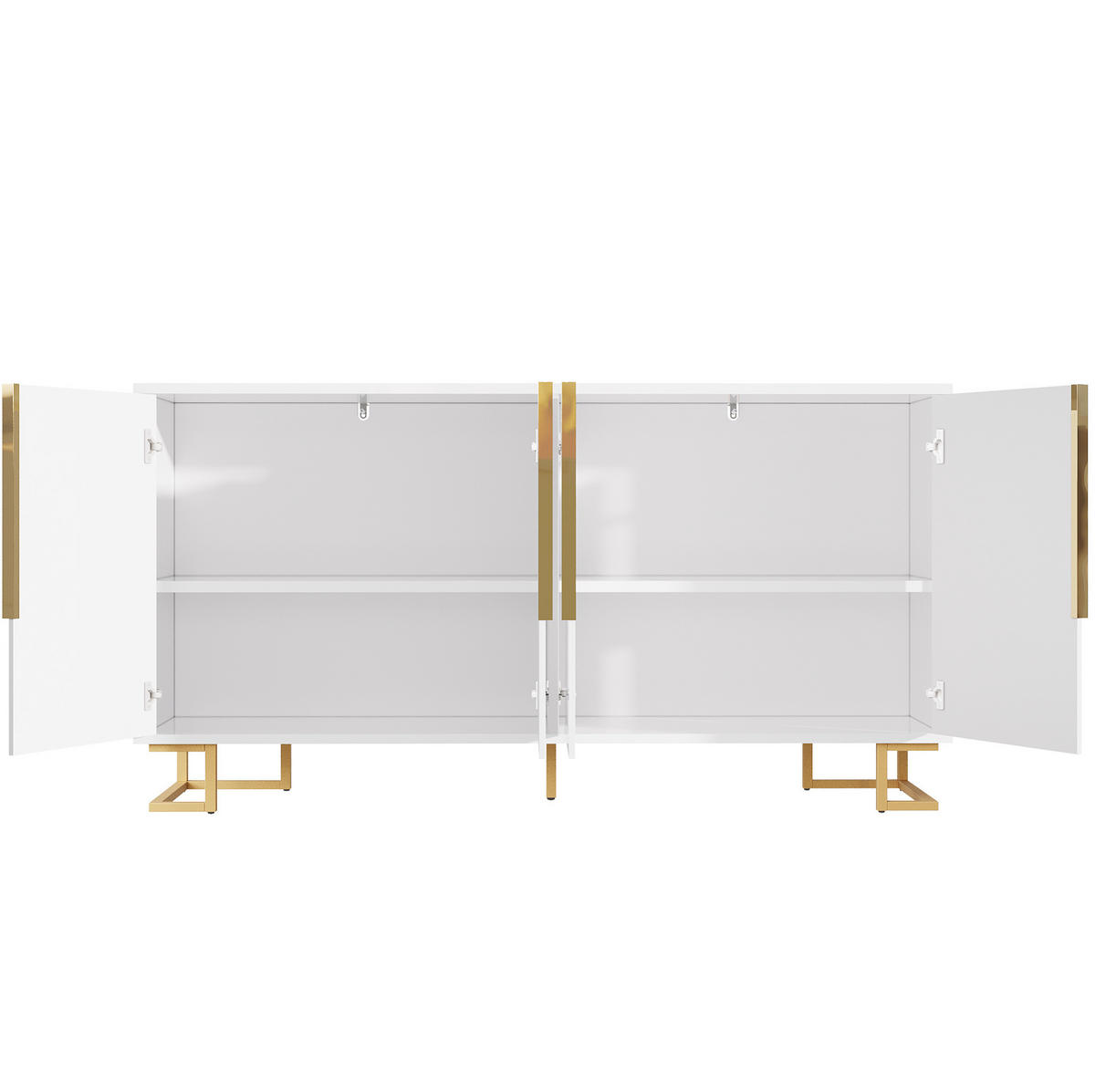 KOMODA z MDF 152x40x75 cm bílá se 2 dvířky, 4 přihrádkami a geometrickým čelem - bílá, kompozitní dřevo (152/75/40cm) - Modfu