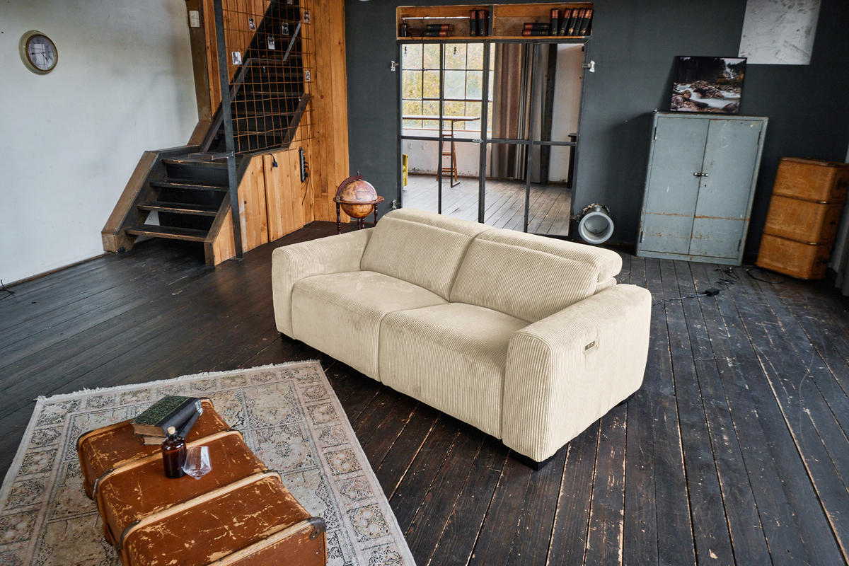 SOFA FINN Cremeweiß Cord - Creme/Schwarz, Kunststoff/Textil (210/80/107cm) - KAWOLA