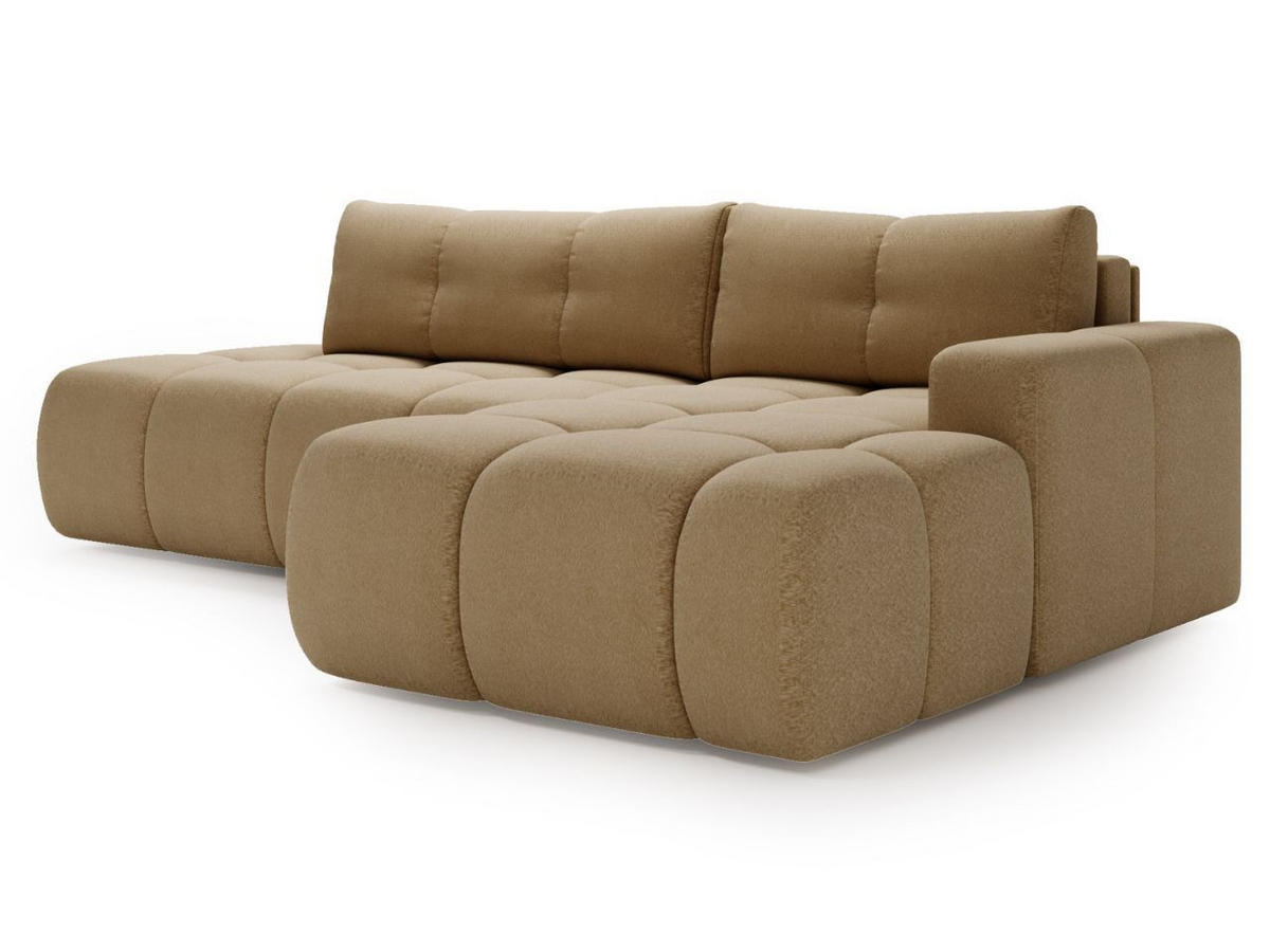 ECKSOFA Montero Bouclé-Stoff Hellbraun Rechts - Hellbraun, Holz/Textil (280/177cm) - Graingold