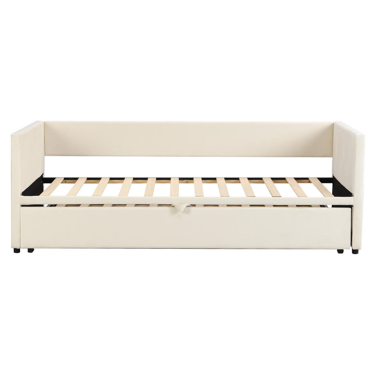 ČALÚNENÁ posteľ 90/200 cm béžová rozkladacia na 180/200 cm so lamelovým roštom zo zamatu - béžová, koža (90/200cm) - OKWISH