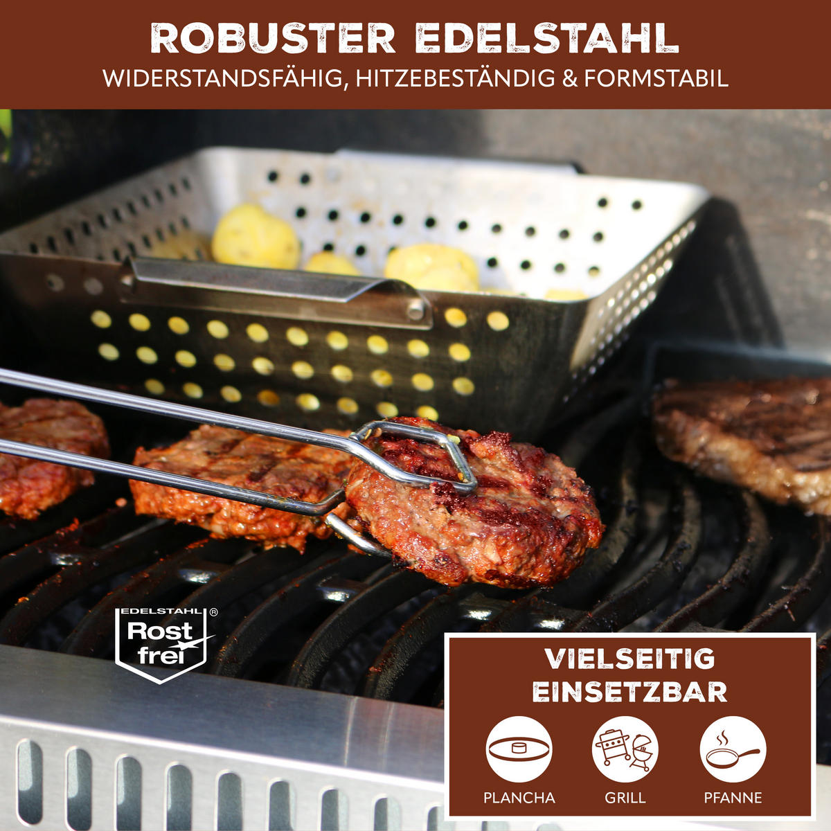 GRILLZANGE 2er-Set, silber, Edelstahl - Edelstahlfarben, Metall (39.5cm) - bremermann