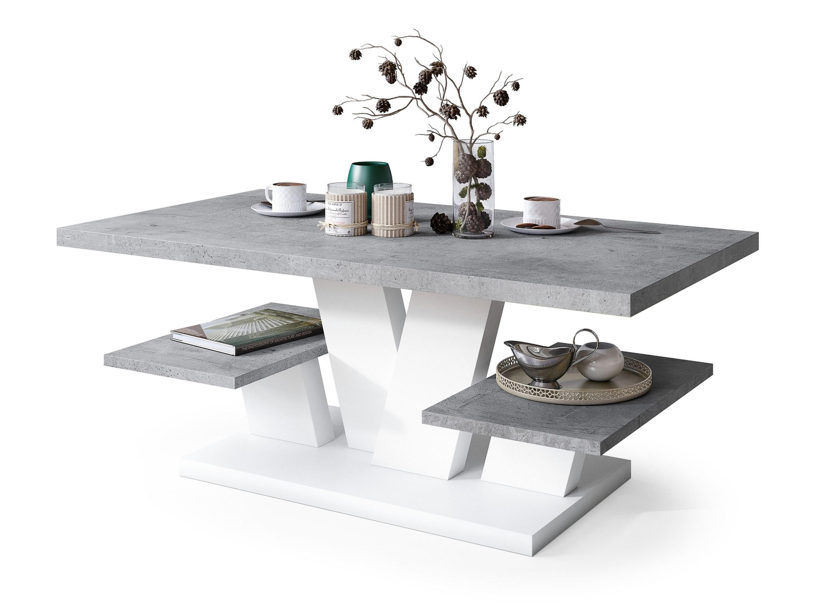 COUCHTISCH rechteckig Beton - Weiß matt 110/60/45 cm - Hellgrau/Weiß, Holzwerkstoff (60/110/45cm) - designimpex