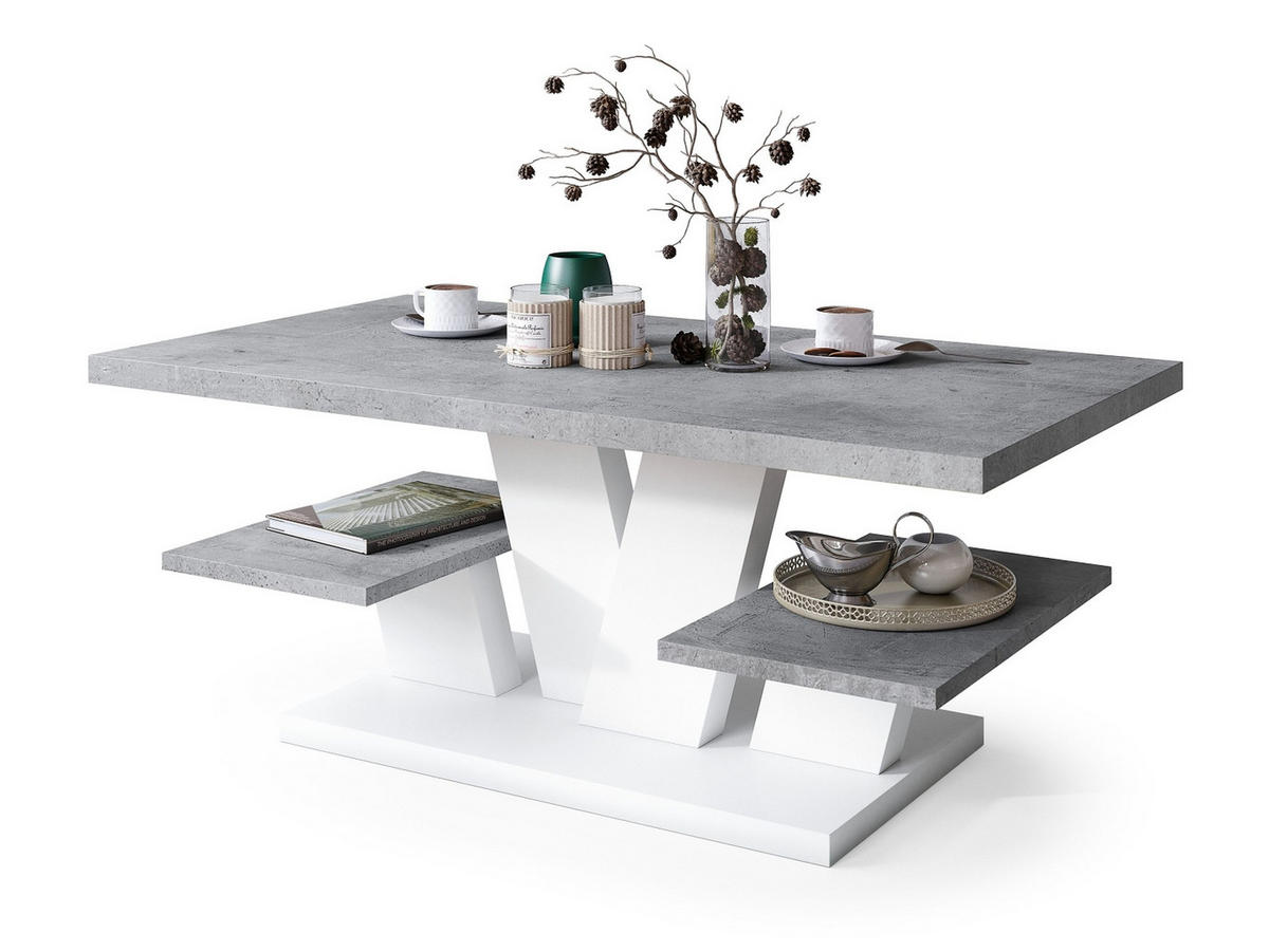 COUCHTISCH rechteckig Beton - Weiß matt 110/60/45 cm - Hellgrau/Weiß, Holzwerkstoff (60/110/45cm) - designimpex