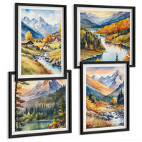 BILDER SET 4er Set - 50x50 cm & 40x60 cm Schwarzer Rahmen - Berglandschaft, Flusshütten - Schwarz, Kunststoff (50/50cm) - TULUP