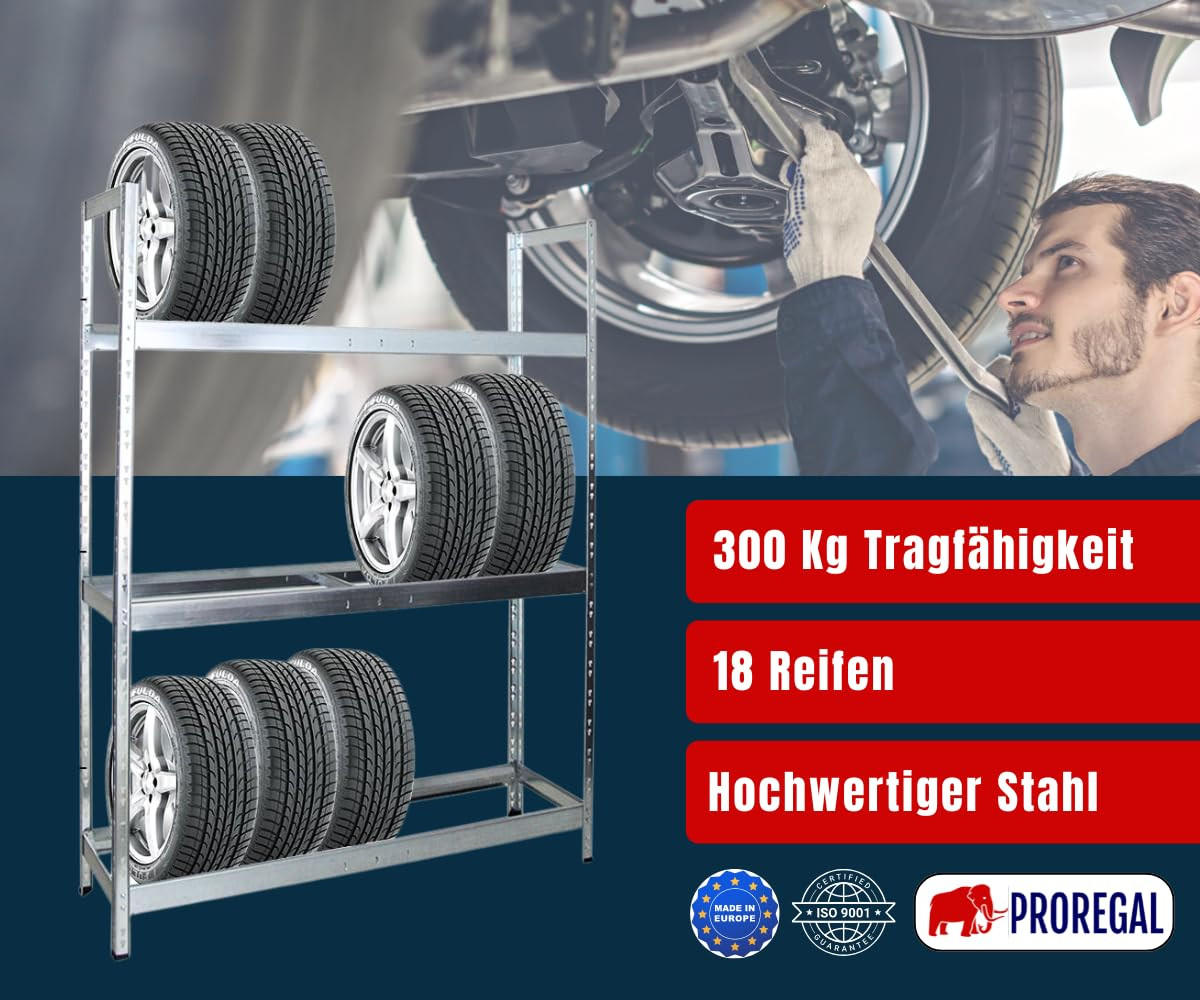 REIFENREGAL Tiger XL 200x150x45 cm 300 kg Fachlast bis zu 18 Reifen auf 3 Ebenen Verzinkt - Silberfarben, Metall (150/200/45cm) - PROREGAL