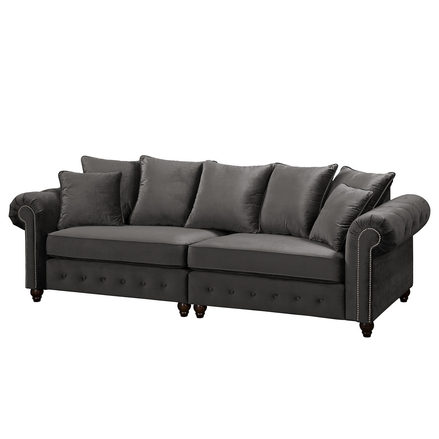 BIGSOFA - Samt - Silberfarben/Grau, Buchenholz/Textil (260/90/93cm) - home24