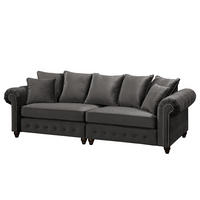 BIGSOFA - Samt - Silberfarben/Grau, Buchenholz/Textil (260/90/93cm) - home24
