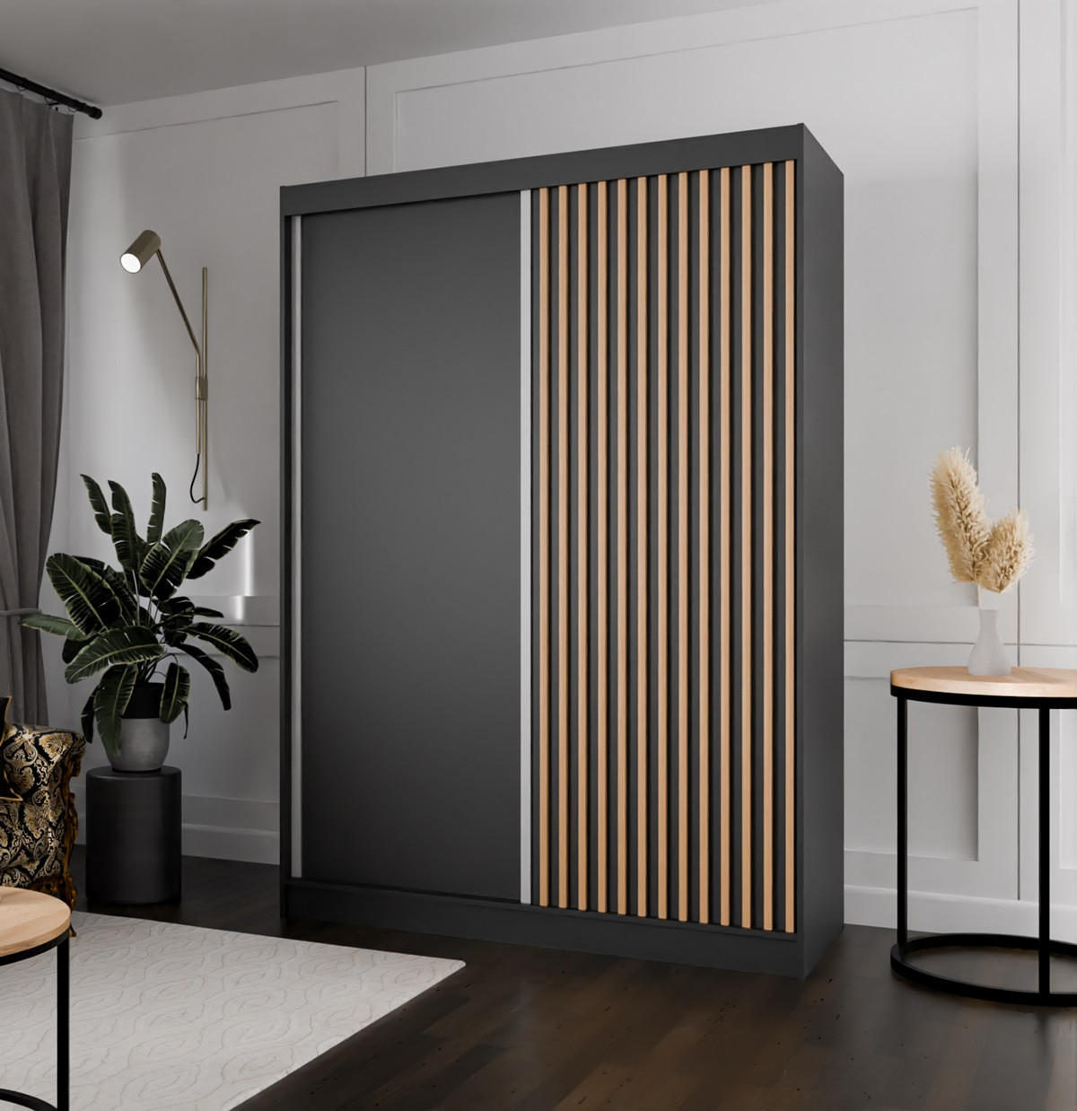 SCHRANK Schwarz Craft Gold Lamellen 150 cm Mit Lamellen - Eichefarben/Goldfarben, Holzwerkstoff (150/215/61cm) - Sepro Meble