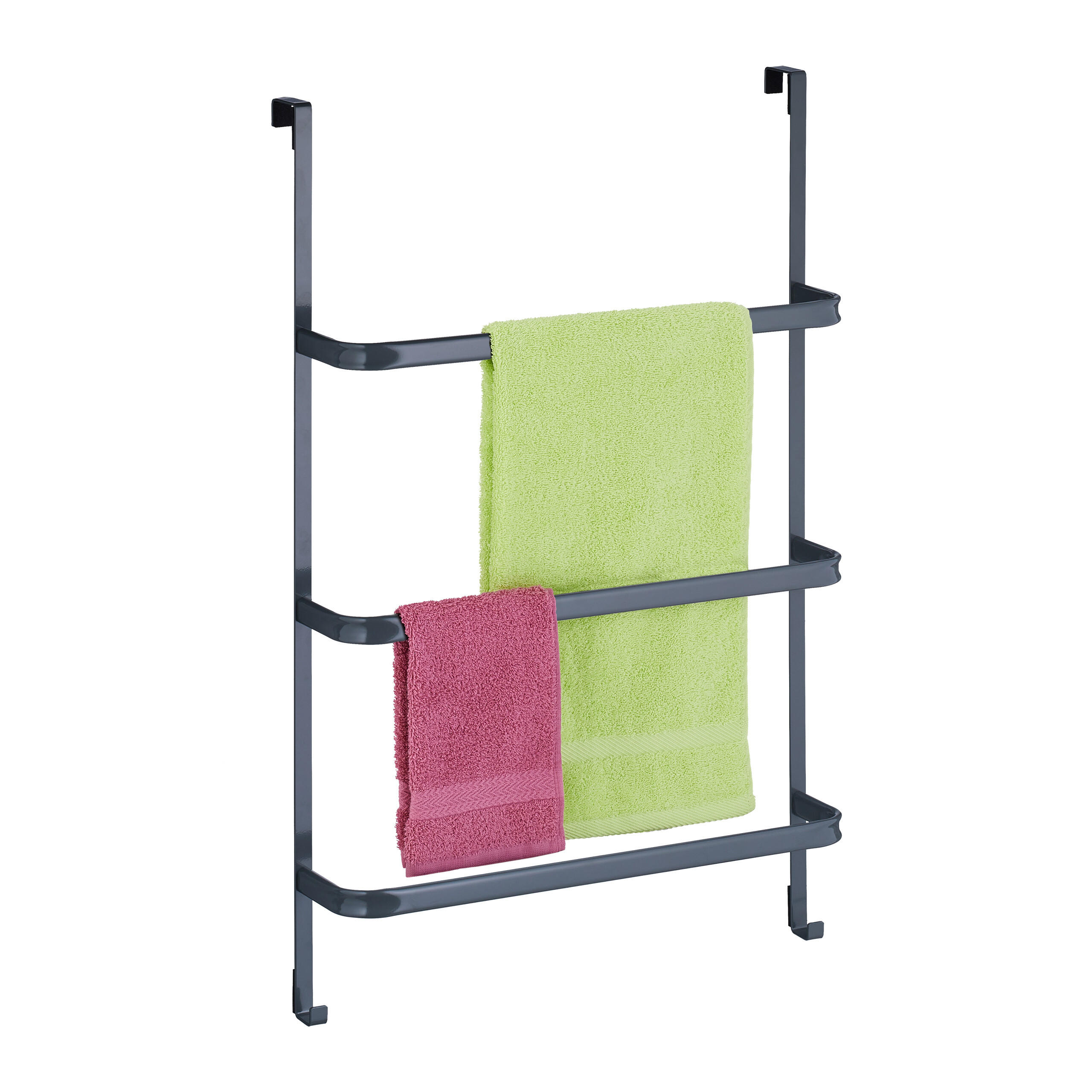 DRŽIAK Antracit na dvere na zavesenie 3-tyče oceľ bez vŕtania - antracitová, kov/textil (54.5/85/15cm) - Relaxdays