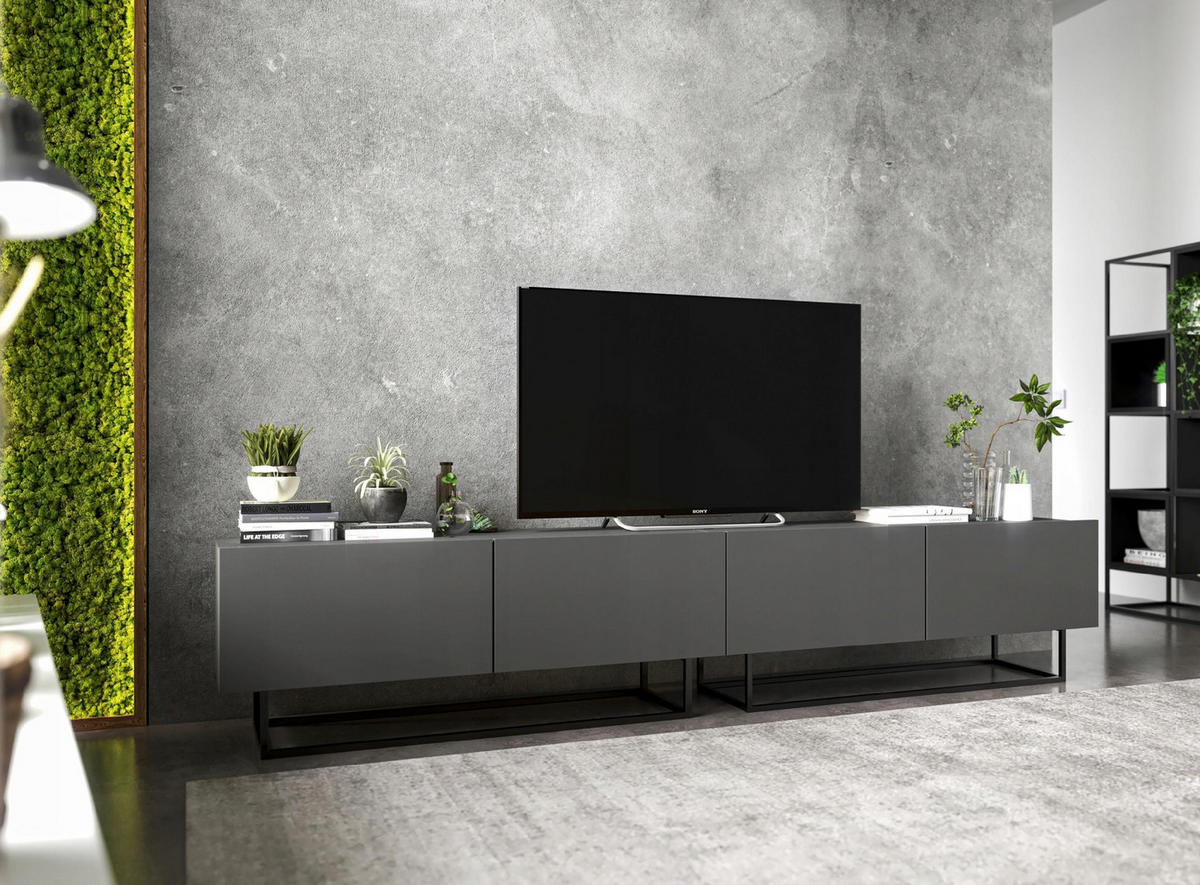 TV-LOWBOARD 2-er Set Enjoy Graphit Matt mit Metallrahmen 120 cm - Schwarz/Grau, Holzwerkstoff/Metall (240/46/35cm) - Meble Lindner
