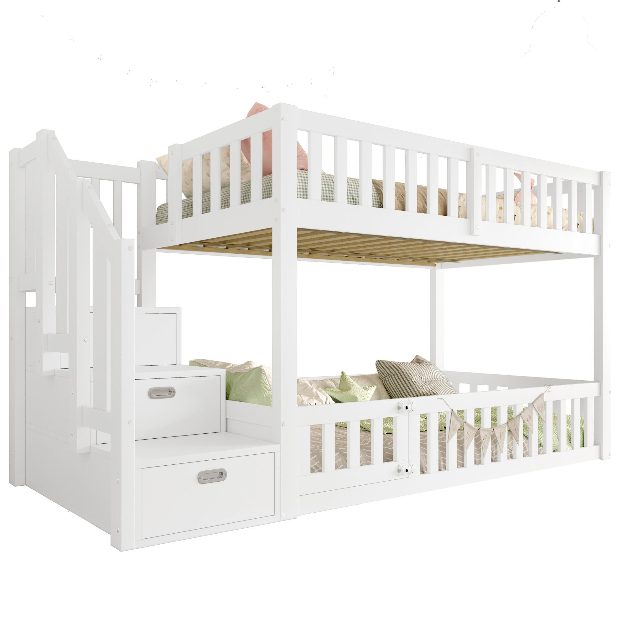 ETAGENBETT 90/200 cm weiß aus Kiefer und MDF mit Stauraumleiter - Weiß, Holzwerkstoff (90/200cm) - OKWISH