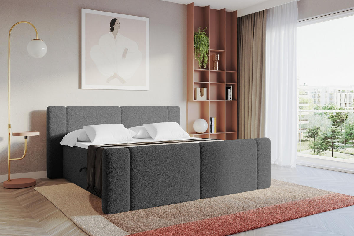 BOXBETT mit Matratze H4 - EVON Zanozek - 140x200 cm Grau - Taupe, Holzwerkstoff (140/200cm) - ALTDECOR