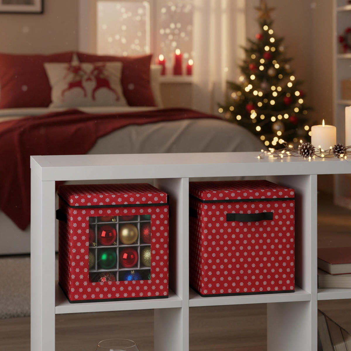 3XWEIHNACHTSKUGEL-AUFBEWAHRUNGSBOX - Rot, Wellpappe/Kunststoff (33/33/33cm) - Relaxdays