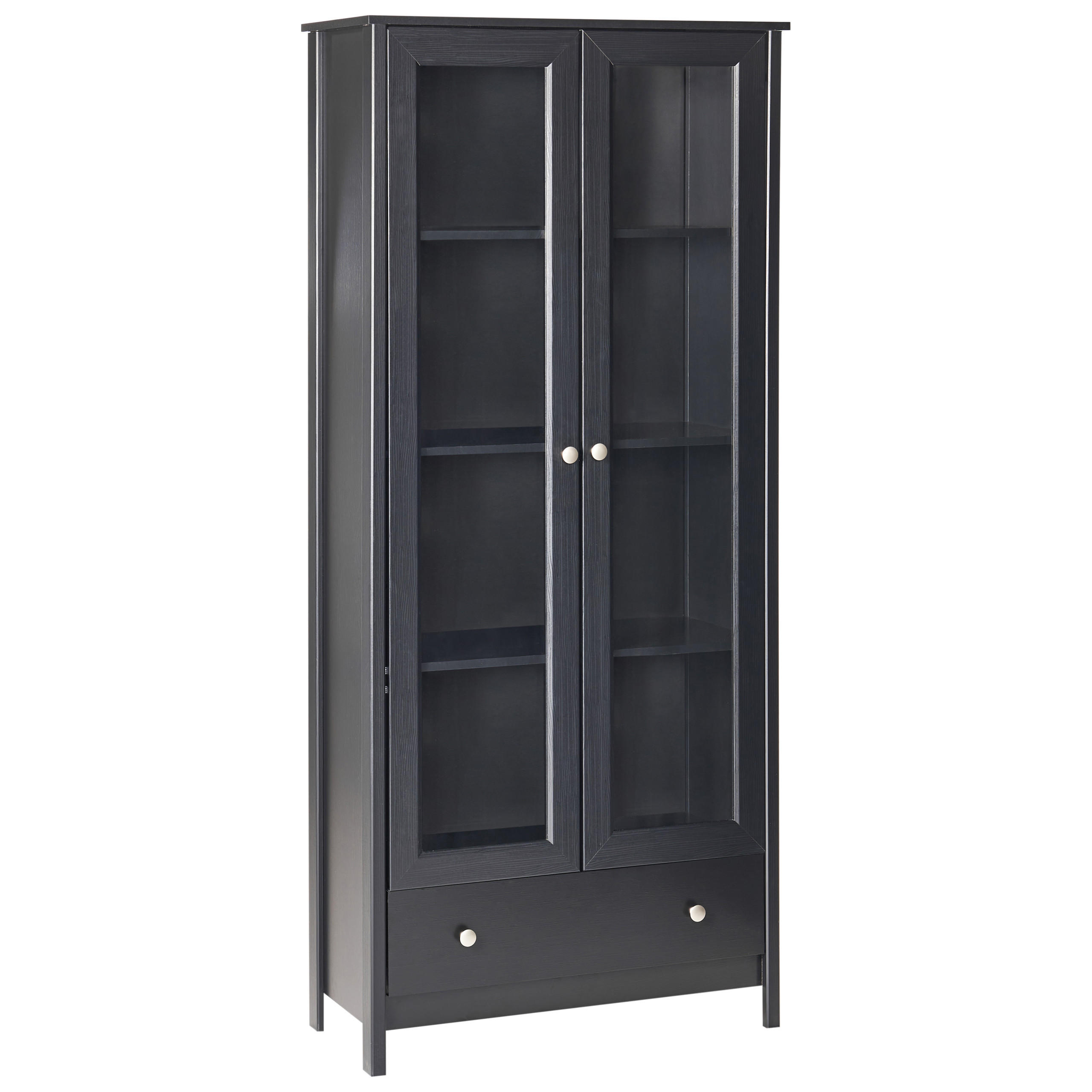 VITRINE mit Glastüren 80 cm Schwarz Nornalup - Schwarz, Holzwerkstoff (80/180/35cm) - Beliani