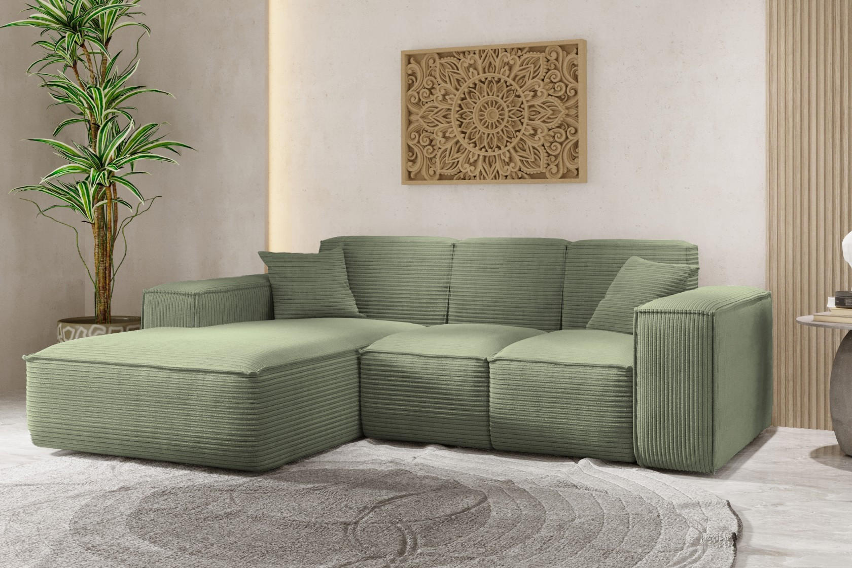 ECKSOFA L-Form Wohnzimmer SIENA Stoff Poso Hellgrün Links - Hellgrün, Holz/Textil (165/266cm) - Kaiser Möbel