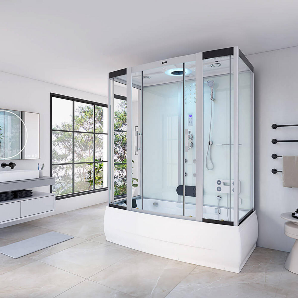 DAMPFDUSCHE DIAMOND - Weiß, 170 x 90 cm - Weiß, Glas (90cm) - Home Deluxe