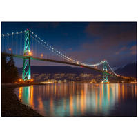 FOTOTAPETE Brücke Stadt Blau 300x210 cm - Multicolor, Papier (300/210cm) - Wallarena