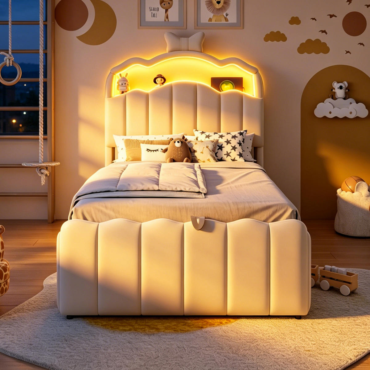 POLSTERBETT 90x200cm Samt LED USB Hydraulik Stauraum Beige - Beige, Metall (90/200cm) - FLIEKS