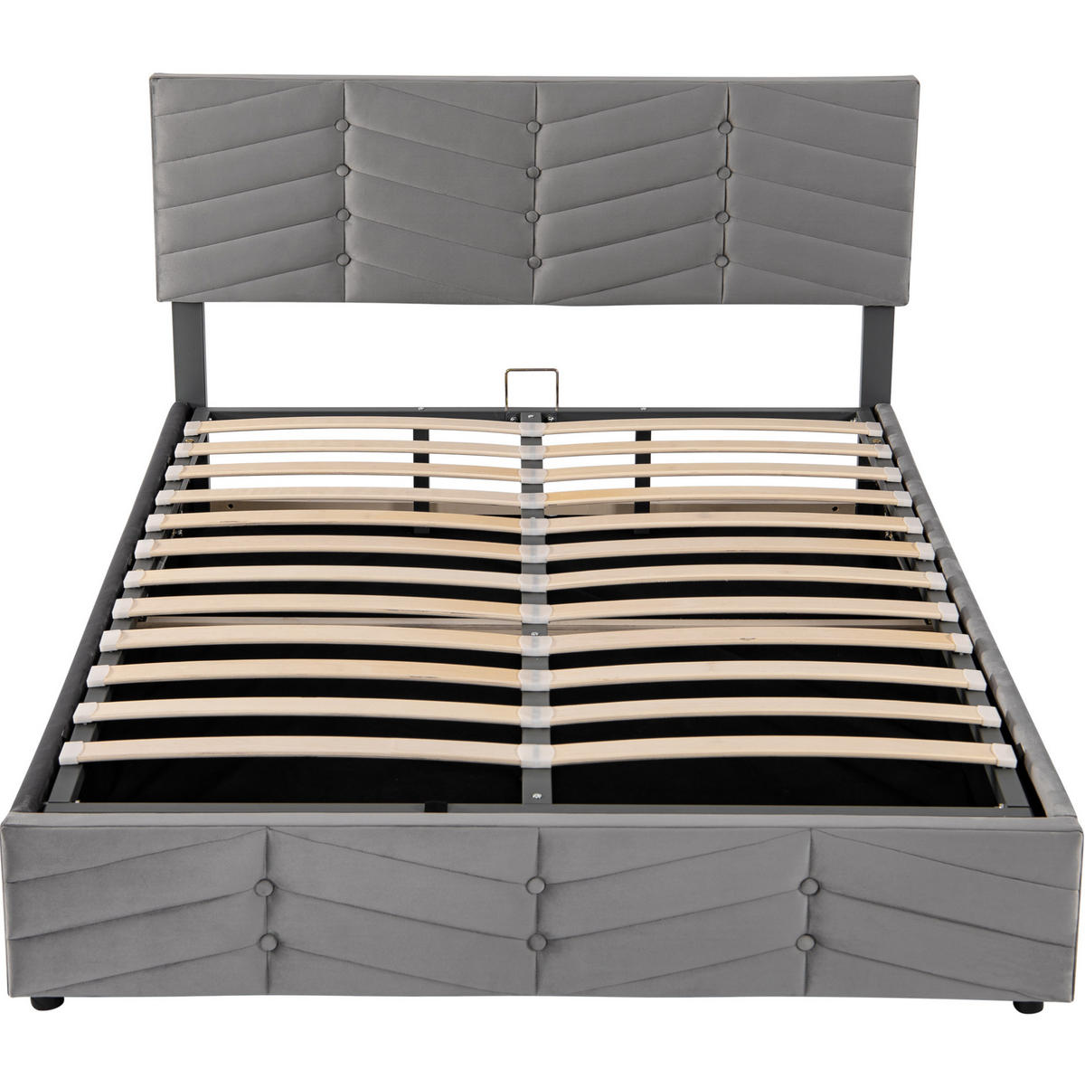 POLSTERBETT 140/190 cm Grau mit hydraulischem Bettkasten und höhenverstellbarem Kopfteil - Grau, Textil (140/200cm) - OKWISH
