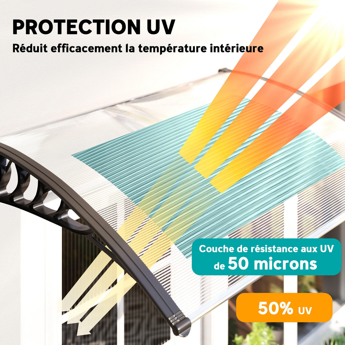 VORDACH DE-14004 Polycarbonat 90/122 cm, UV-Schutz Transparent - Transparent, Kunststoff (89/24/122cm) - ComfortXL