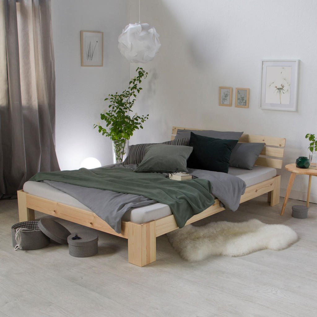 Thumbnail - Homestyle4u Holzbett, Natur, Holz, Kiefer, 160x200 cm, Schlafzimmer, Betten