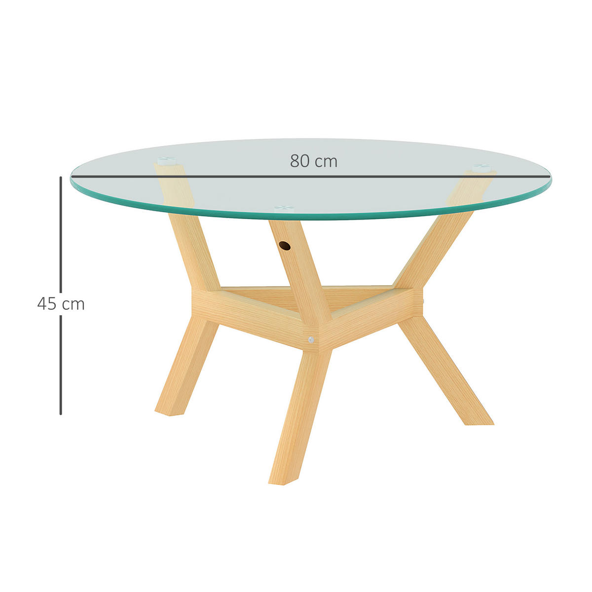 COUCHTISCH mit verstellbaren Fußpolstern, Transparent, Ø80 x 45 cm - Transparent, Metall (80/80/45cm) - HOMCOM