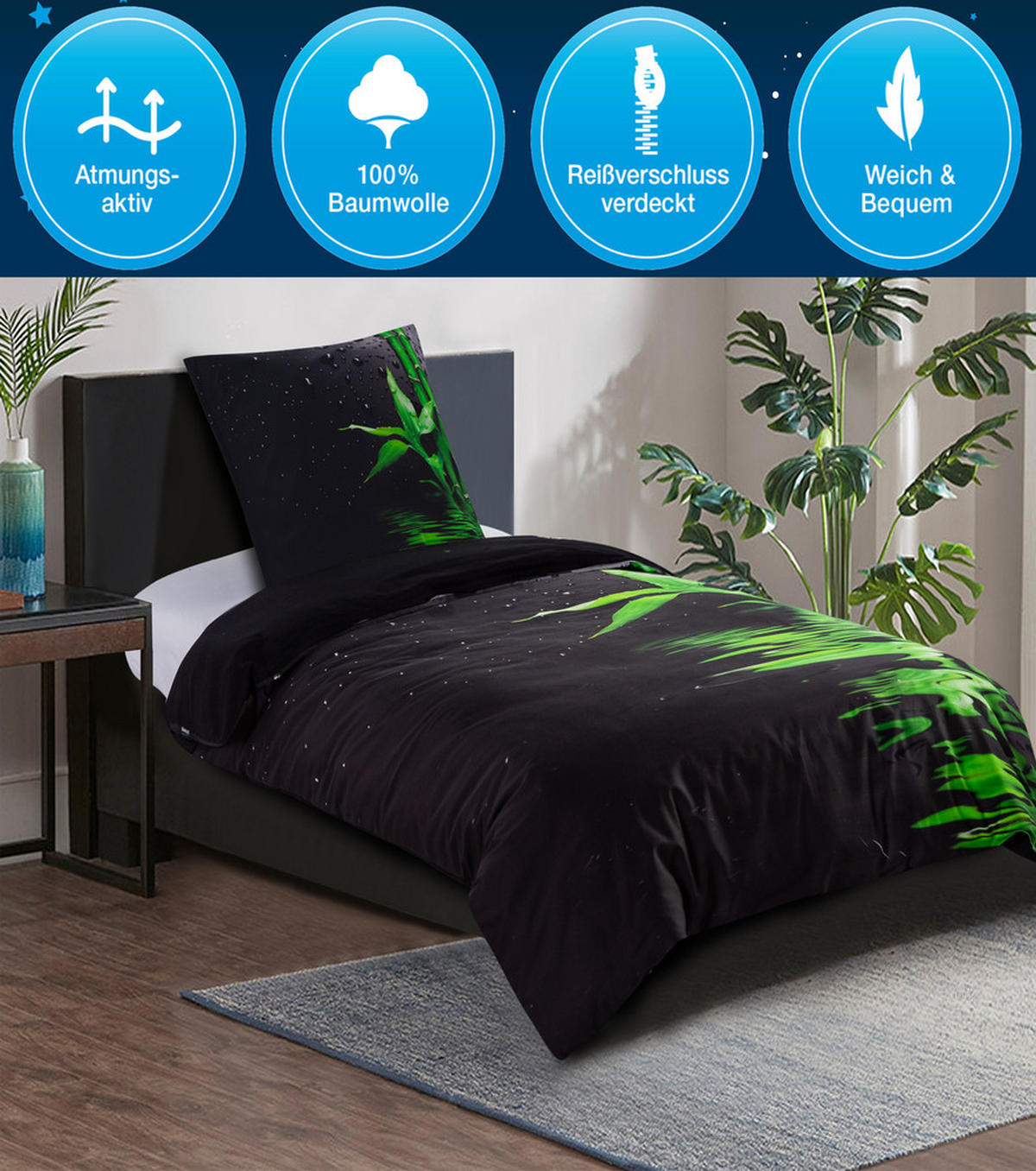 BETTWÄSCHE 2-teilig Virella - Schwarz, Naturmaterialien (135/200cm) - Sanilo