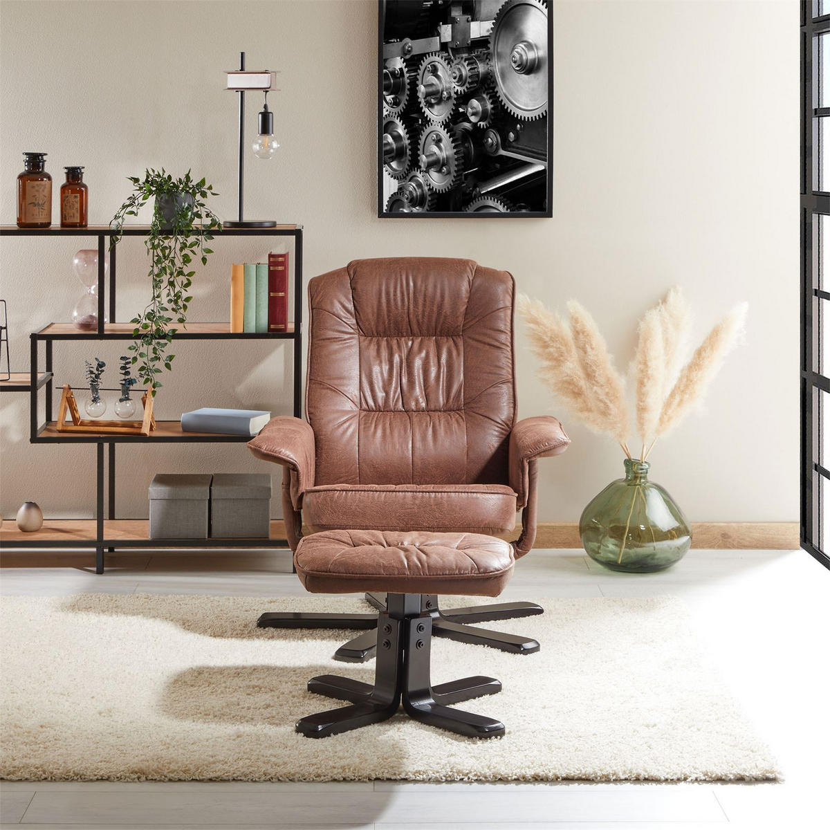 RELAXSESSELSET CHARLY - Dunkelbraun/Schwarz, Textil (76/87/61cm) - IDIMEX