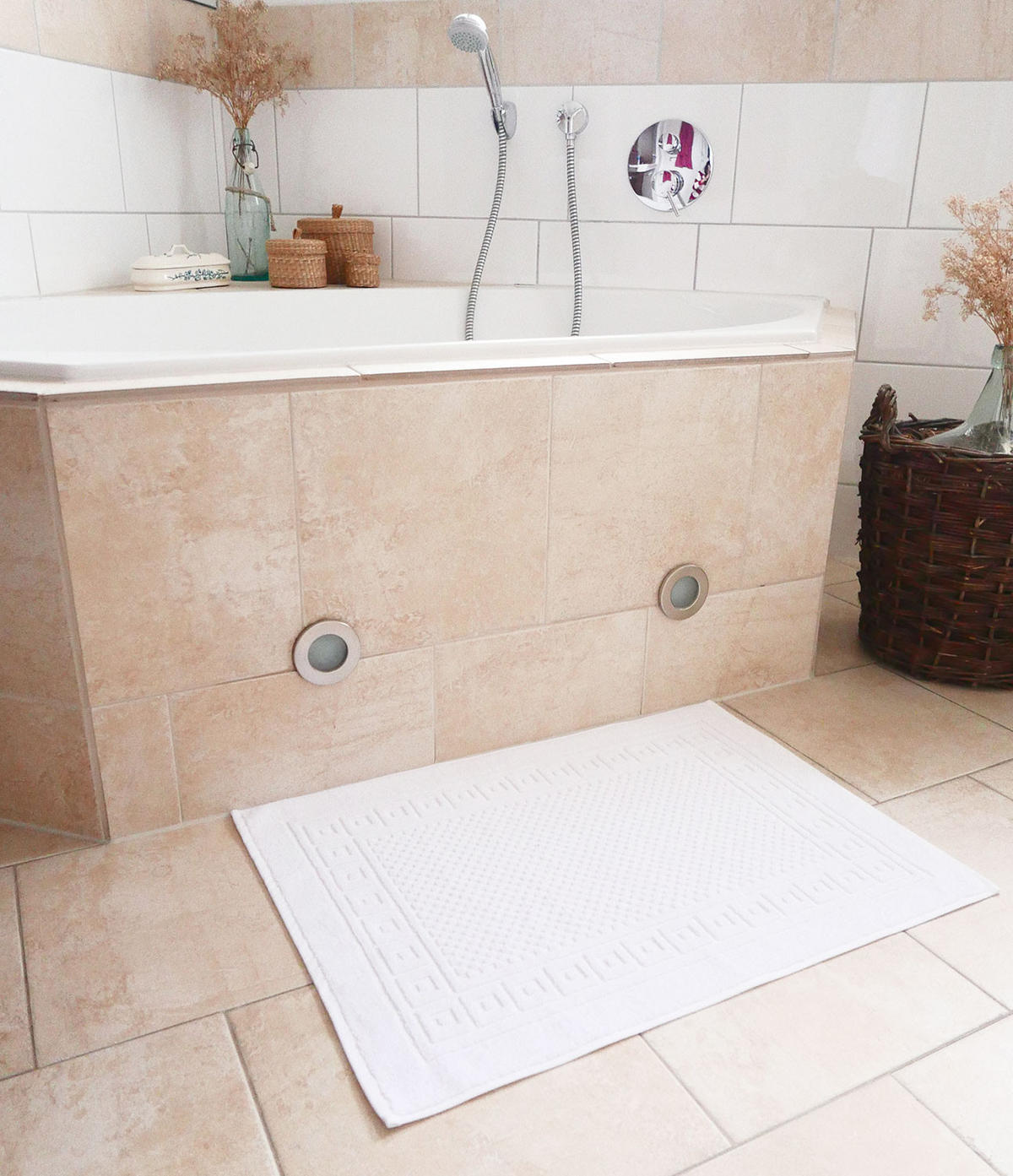 BADEMATTE, 2er-Set, 50x70 cm, 100% Baumwolle, Weiß - Weiß, Textil (50/70cm) - Zollner