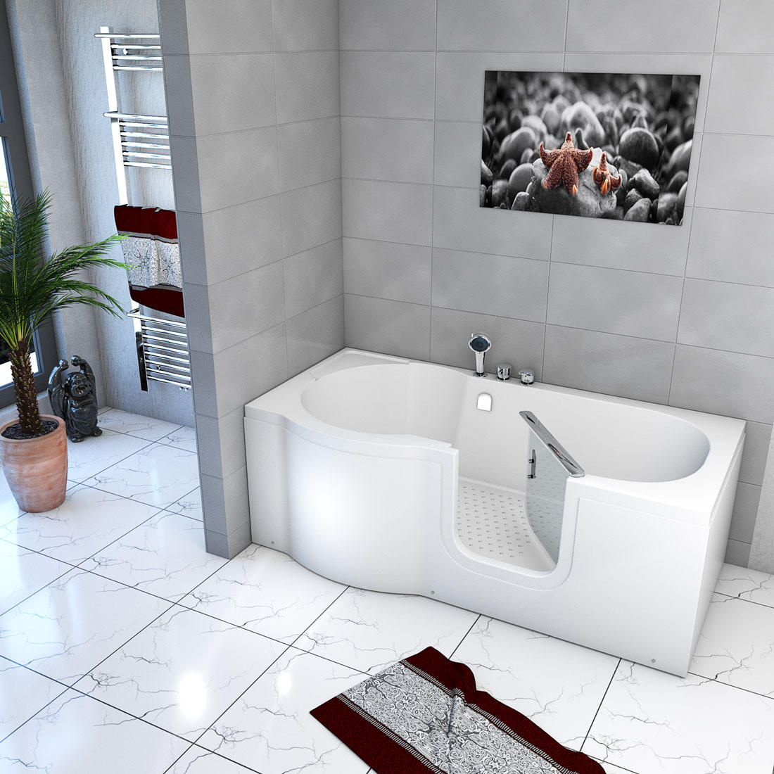 SENIORENBADEWANNE mit Tür S12-EH-R 85x170cm - Weiß, Glas/Kunststoff (170/60/85cm) - AcquaVapore by Sandra Jentho