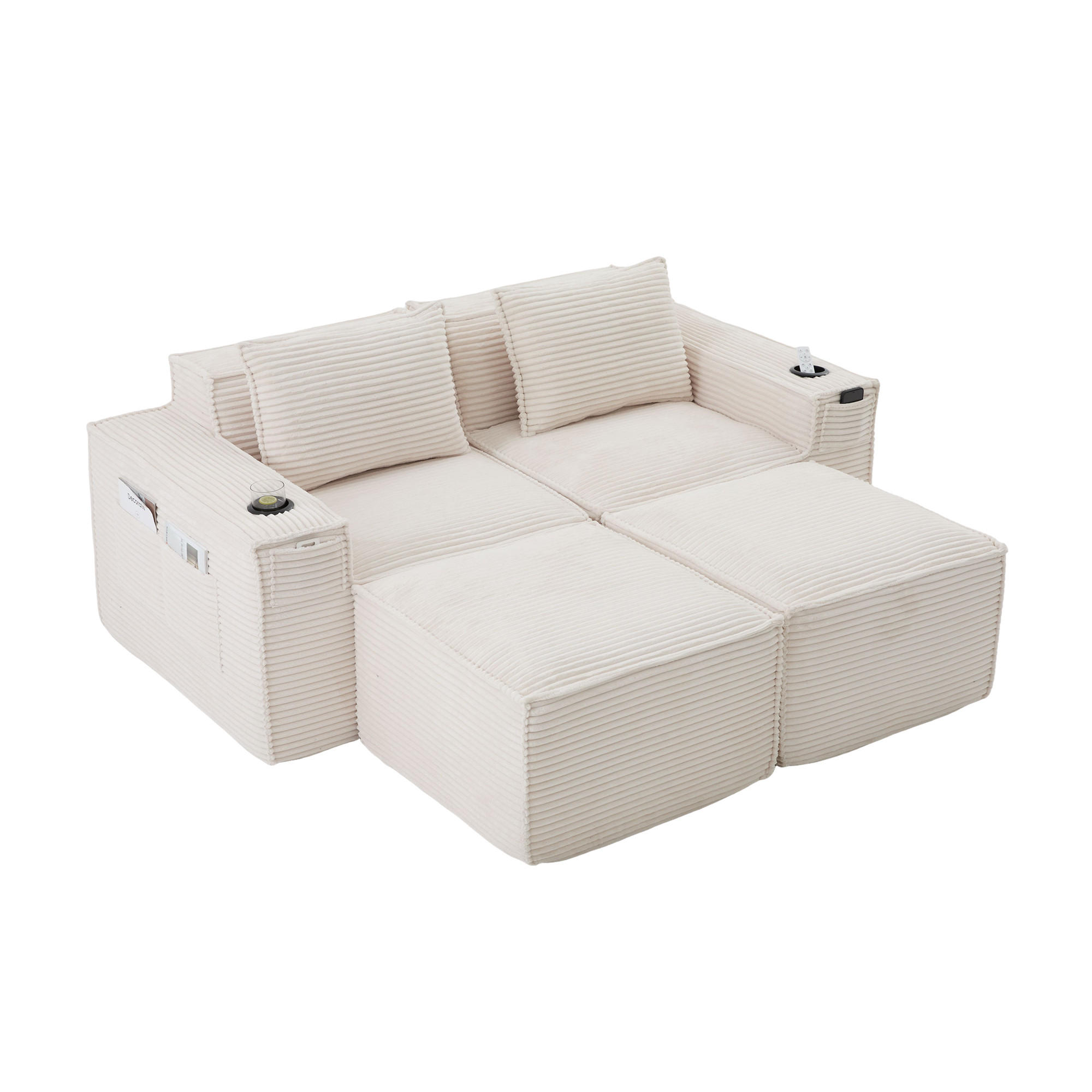 2-SITZER-SOFA DE-33836 mit 2 Hockern Beige - Beige, Textil (188/75/162cm) - ComfortXL