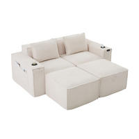2-SITZER-SOFA DE-33836 mit 2 Hockern Beige - Beige, Textil (188/75/162cm) - ComfortXL