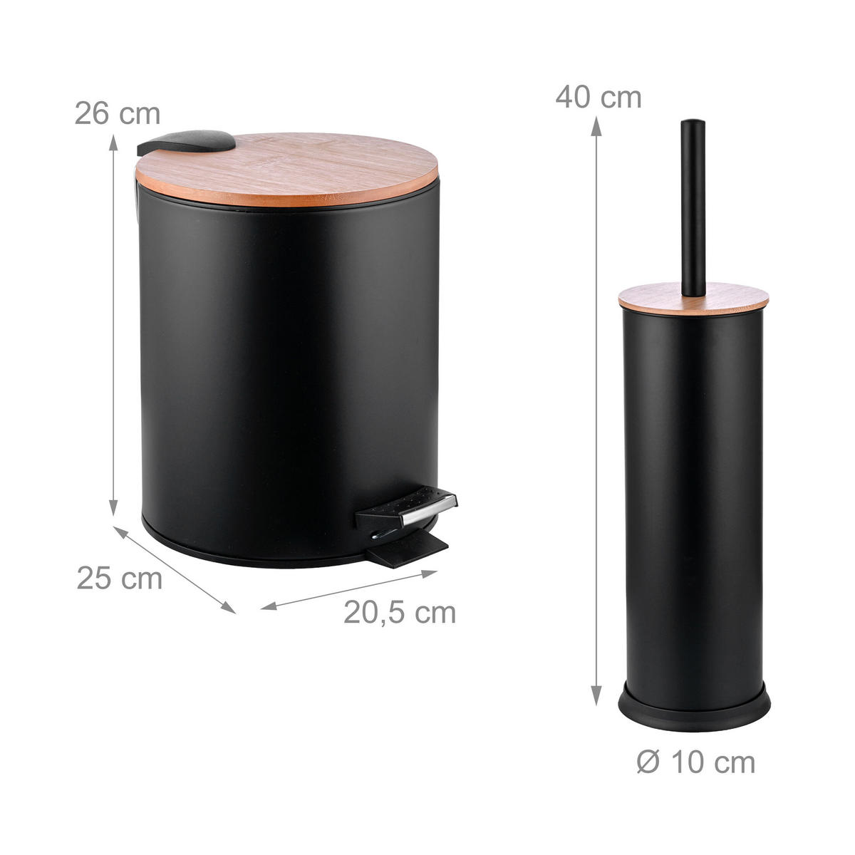 KÚPEĽŇOVÝ set - čierna, kov/drevo (20.5/26/25cm) - Relaxdays
