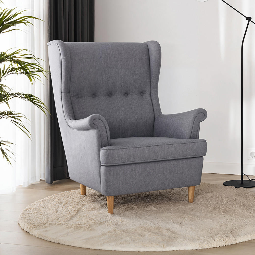 OHRENSESSEL Luno Grau Stoff ES-7 - Naturfarben/Grau, Holz/Textil (90/101/80cm) - Jana
