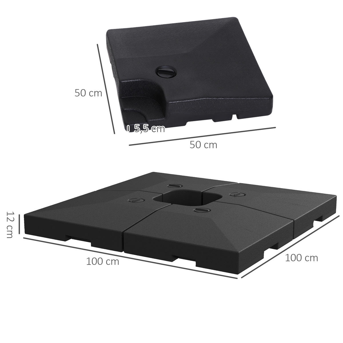 SONNENSCHIRMGEWICHTE Schwarz 4er-Set 51/51/12 cm - Schwarz, Kunststoff (51/51cm) - PANGIVO