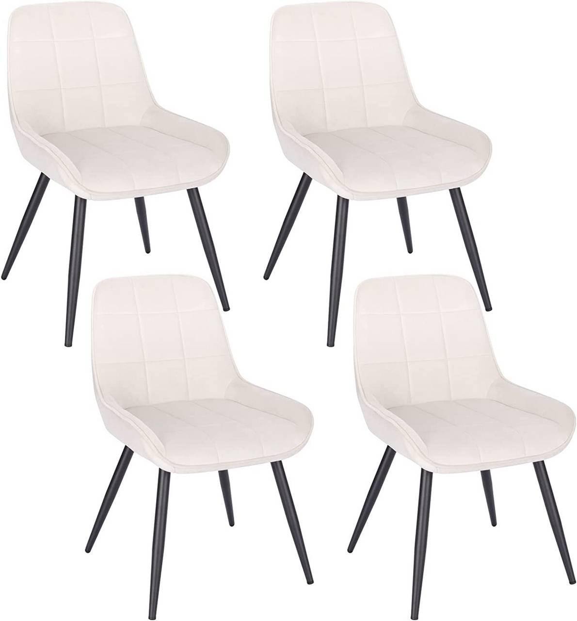 ESSZIMMERSTUHL 4er-Set, Polsterstuhl, Samt, Cremeweiß - Creme/Schwarz, Textil/Metall (52.5/81.5/62cm) - Woltu