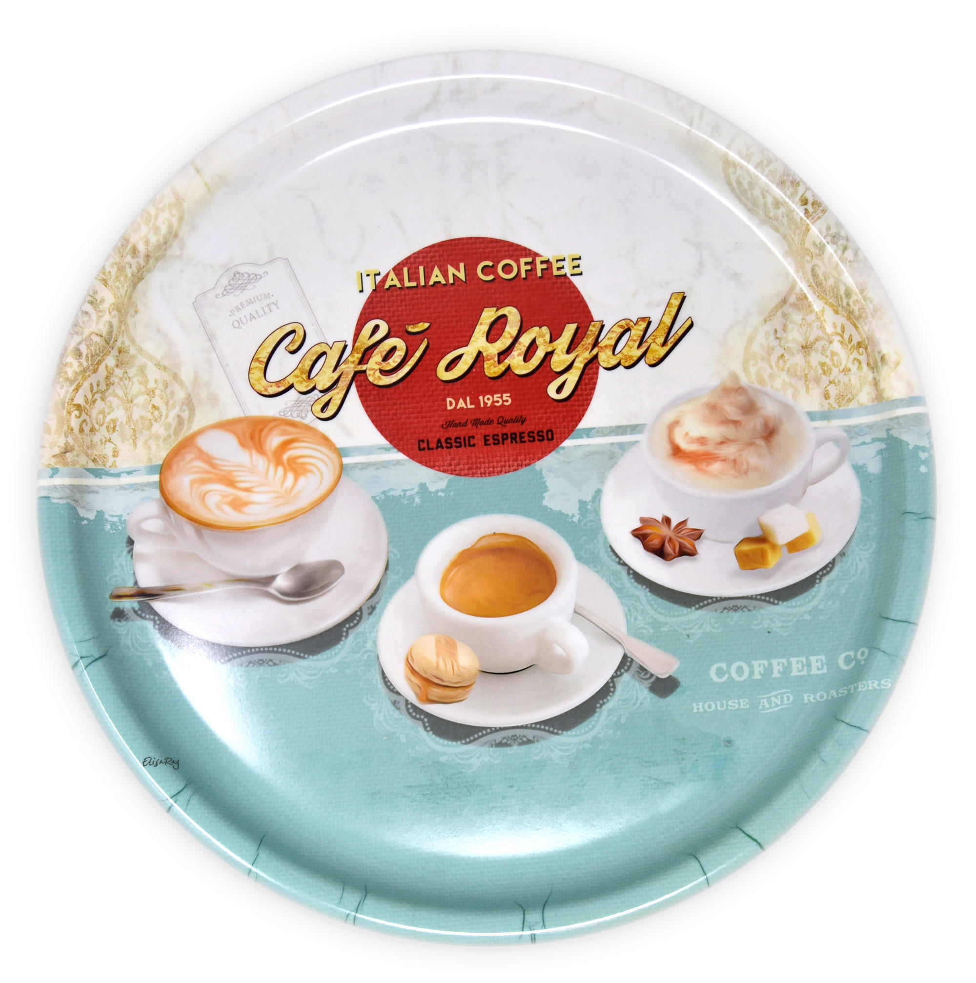 TABLETT rund Cafe Royal, Melamin ServierTablett rund Ø 40 cm - Türkis, Kunststoff (40/2/40cm) - Lashuma