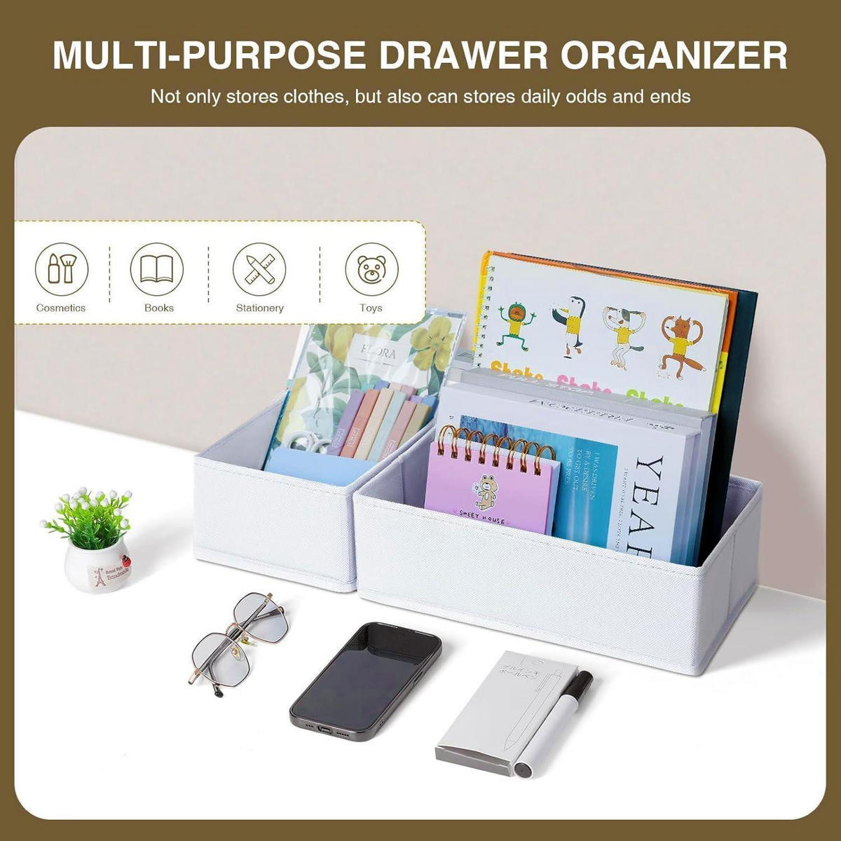 SCHUBLADEN Organizer 12-teiliges Set Weiß - Multicolor, Textil (15/9/30cm)