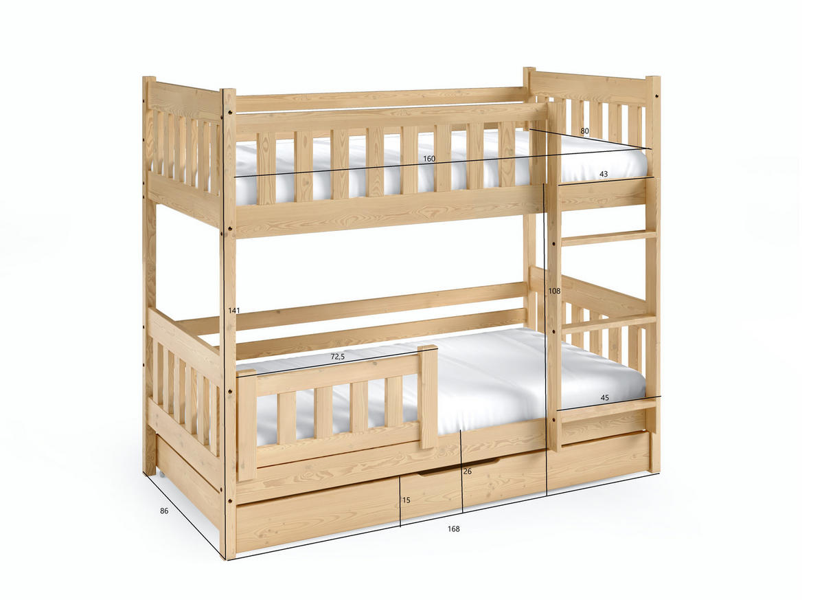 ETAGENBETT LUCIA 80x160 cm Weiß - Weiß, Holz (80/160cm) - MASSENO