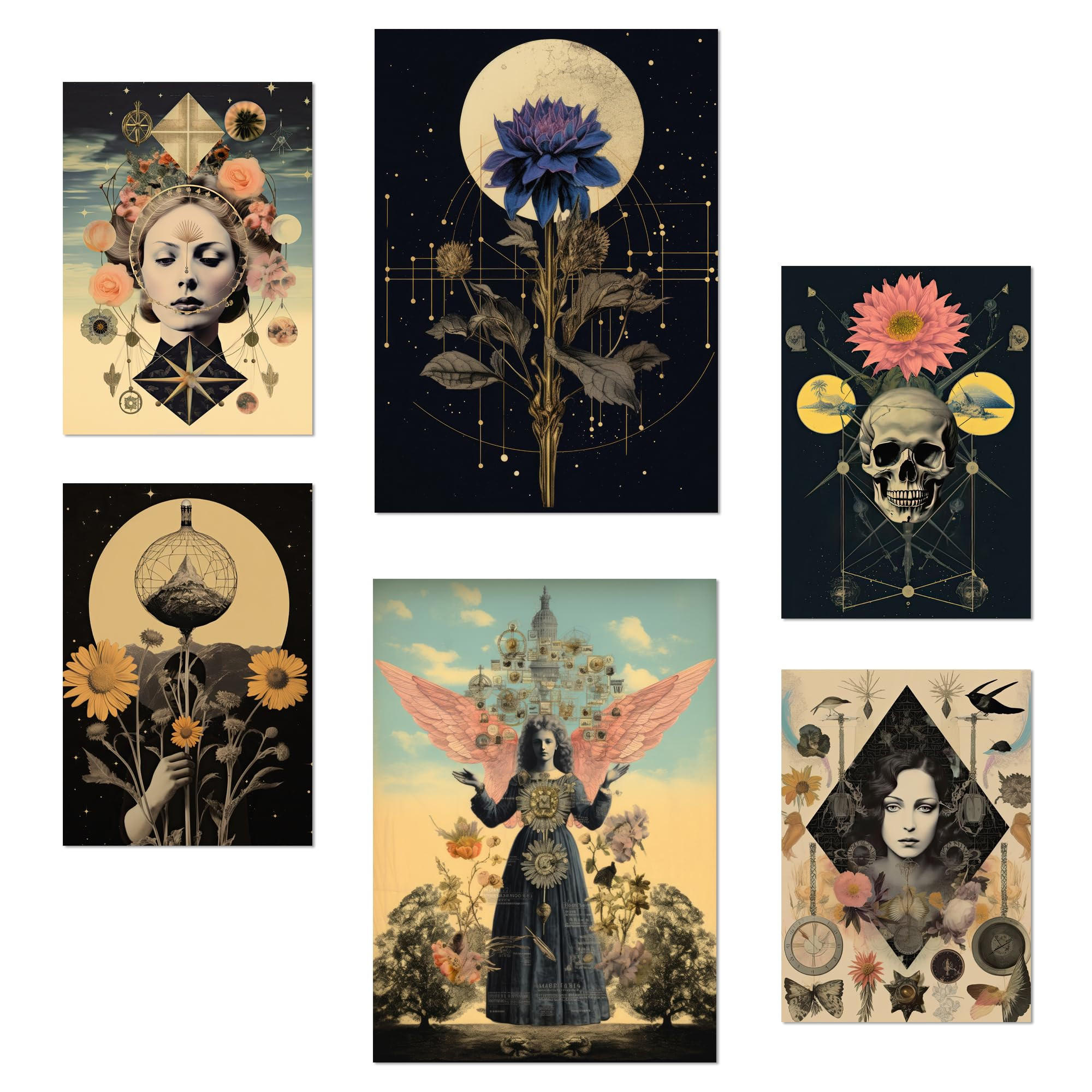 POSTER Set Mit 6 Floralen Mystischen Esoterischen A3 & A4 Rahmenlos - Klar, Papier (29/3cm) - Nacnic