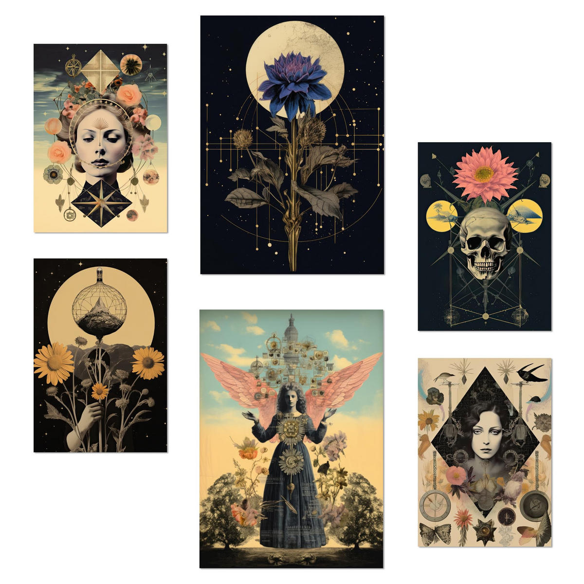 POSTER Set Mit 6 Floralen Mystischen Esoterischen A3 & A4 Rahmenlos - Klar, Papier (29/3cm) - Nacnic
