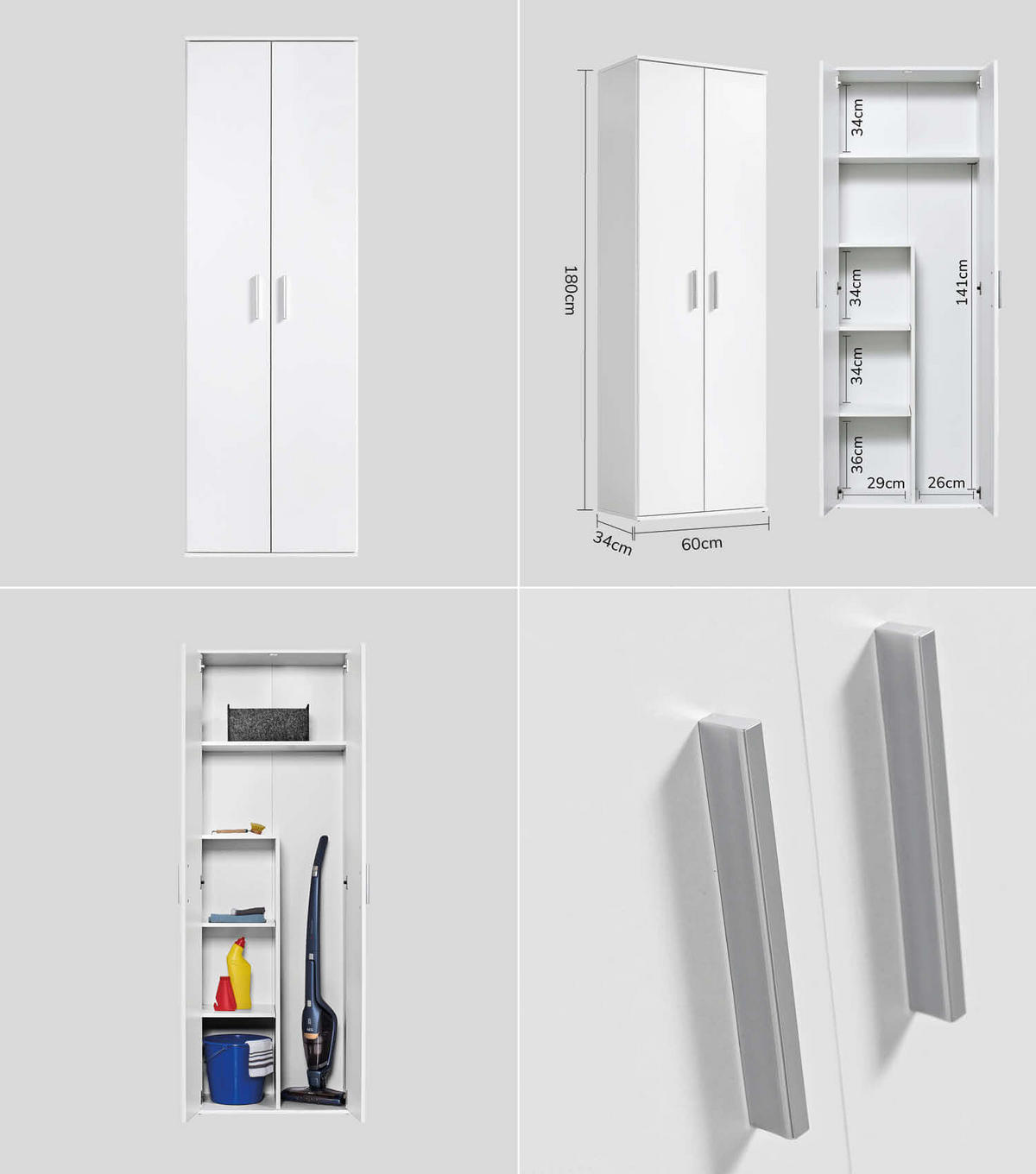 MEHRZWECKSCHRANK SET Der Allzweckwaffe - Silberfarben/Weiß, Holzwerkstoff (60/180/34cm) - Mokebo
