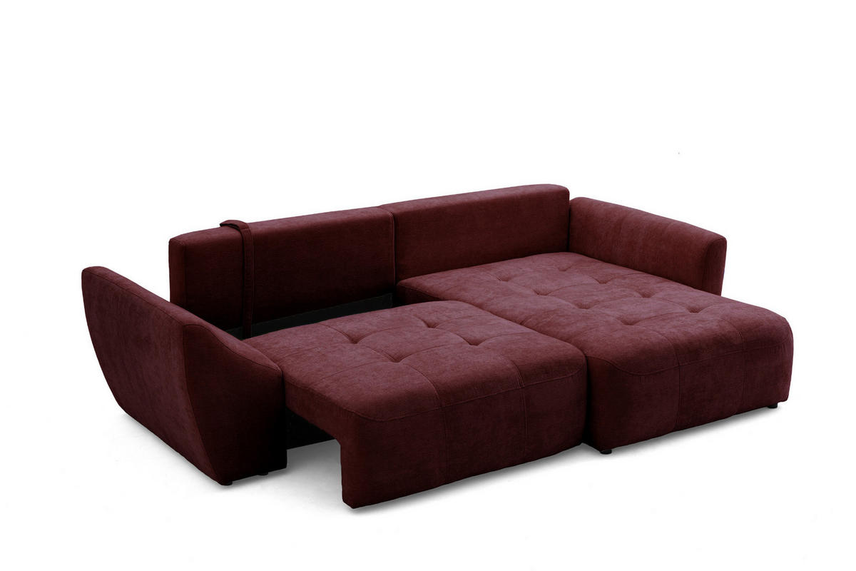 ECKSOFA NICE L Rechts mit Schlaffunktion 137x204 Chenille Rotwein - Schwarz/Dunkelrot, Holz/Textil (165/260cm) - Muffo